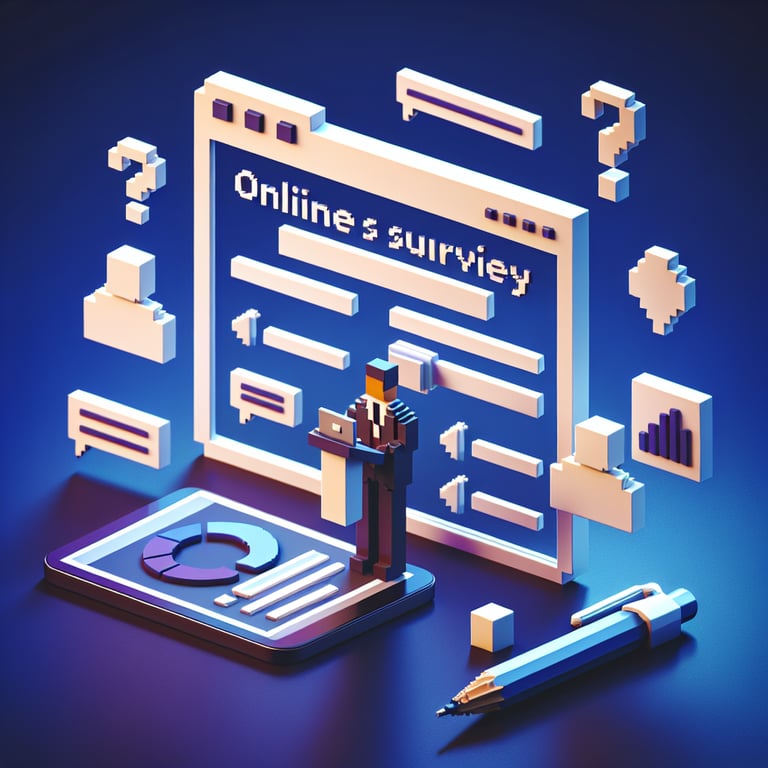 Artistic 3D voxel poll dashboard symbolizing social media user surveys