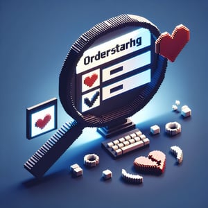 3D voxel art depicting online survey concept, specifically about cheating in relationships, on a dark blue background.