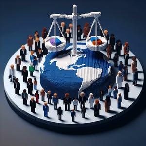 3D voxel art depicting the concept of online human rights surveys on a dark blue background.