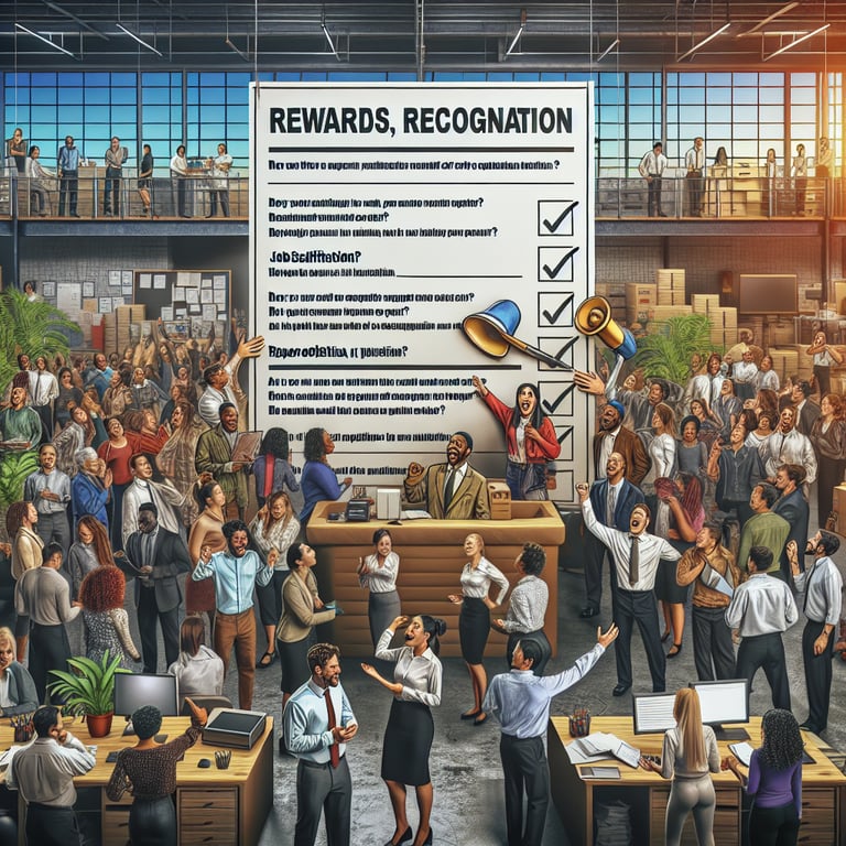 Illustration depicting Revolutionizing Workplace Culture through Reward and Recognition survey questions.