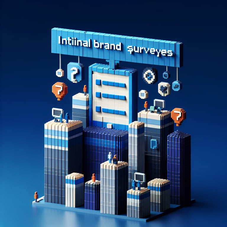 Sculpted 3D voxel art illustrating brand perception questionnaire