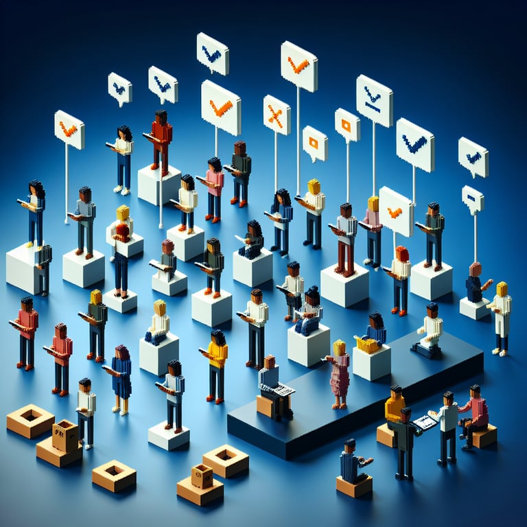 Artistic 3D voxel illustrating inclusive ethnicity poll design