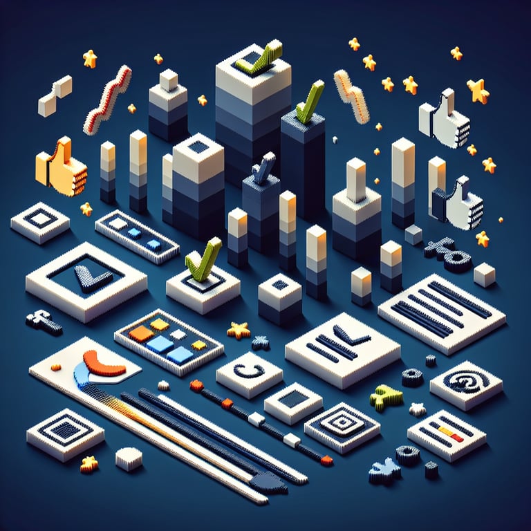 Artistic 3D voxel illustrating a volunteer feedback survey design