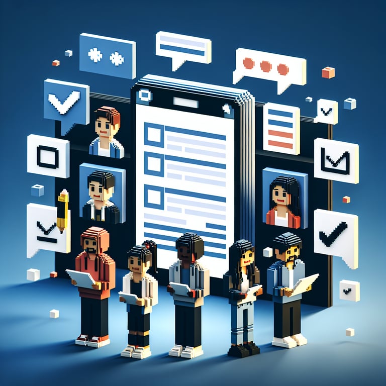 Creative 3D voxel illustrating classroom perception survey themes