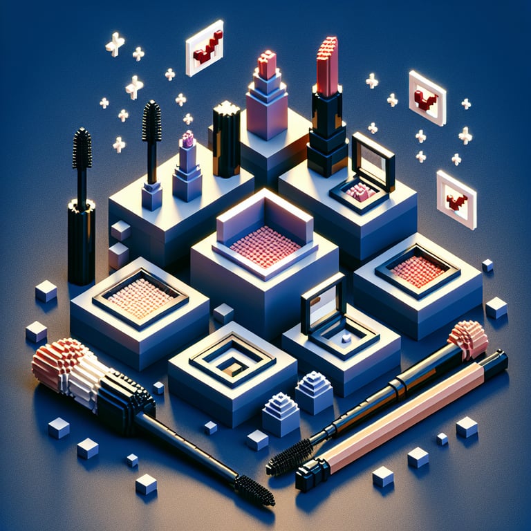 3D voxel visualization of cosmetic product poll with brush and chart elements