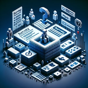 3D voxel art depicting online child neglect surveys with a dark blue background.