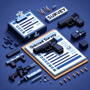 3D voxel art depicting the concept of online concealed carry survey in a dark blue background.