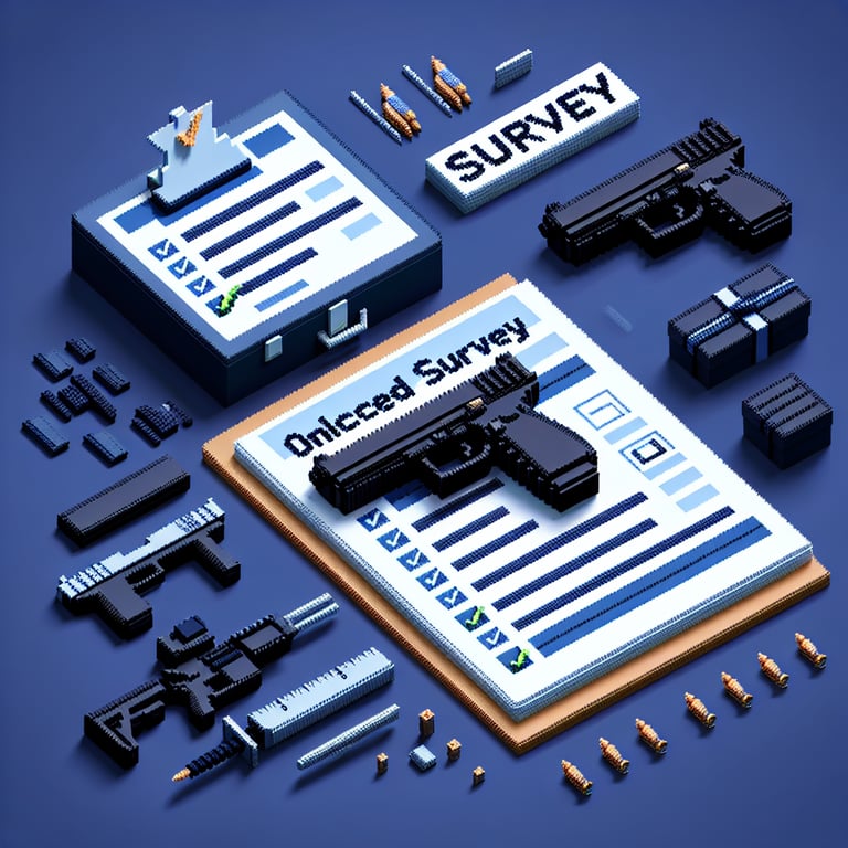 3D voxel art illustrating a secure holster and shield for a concealed carry survey