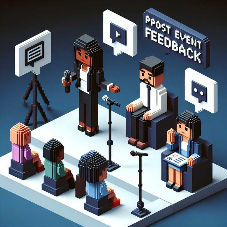 Illustration showing the enhancement of event success through Post Event Feedback survey questions.