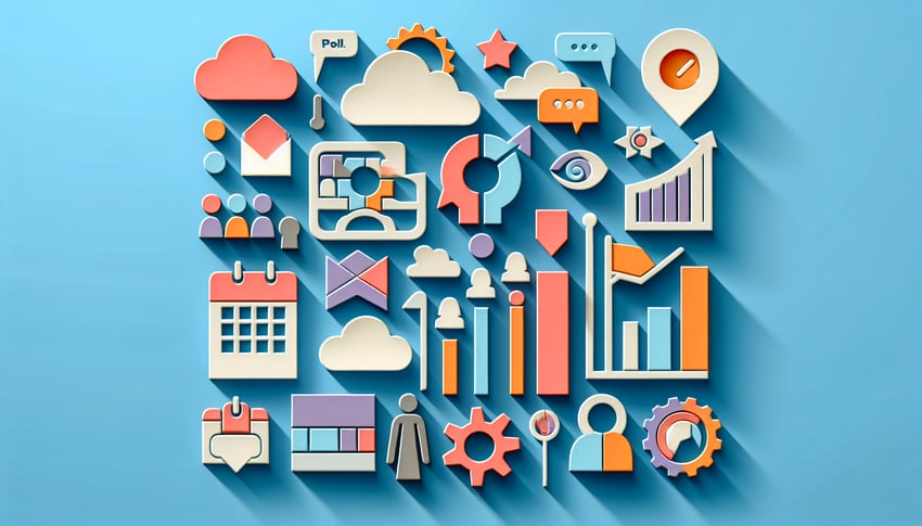 Paper-cut style illustration depicting staff availability polls with thoughtful design elements and vibrant colors.