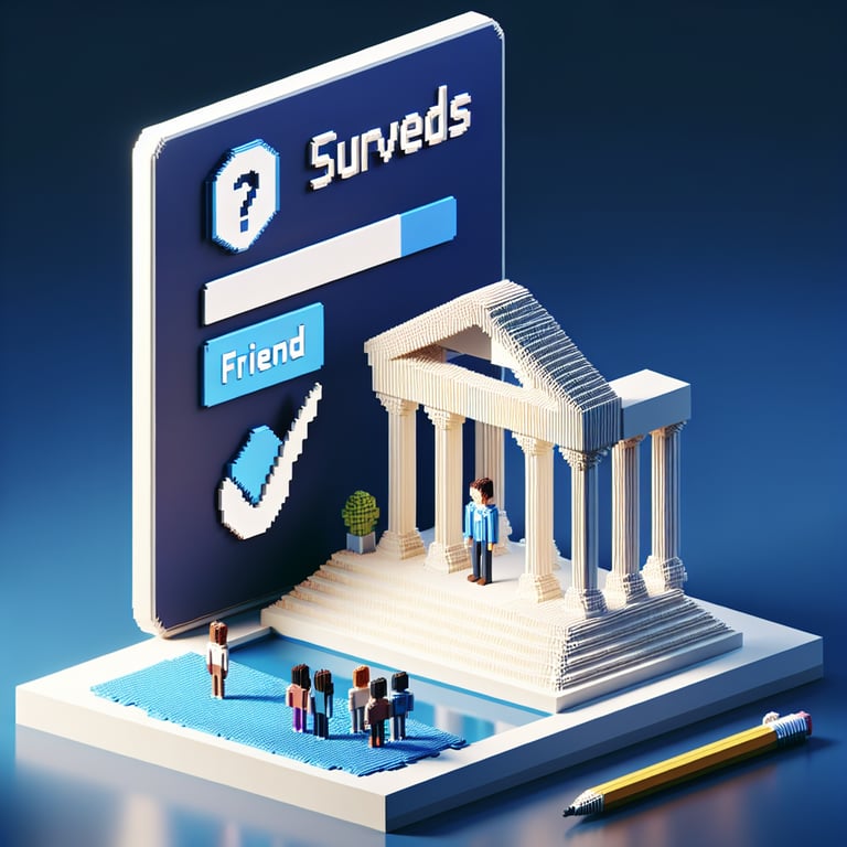 Artistic 3D voxel rendering of social connection poll concept