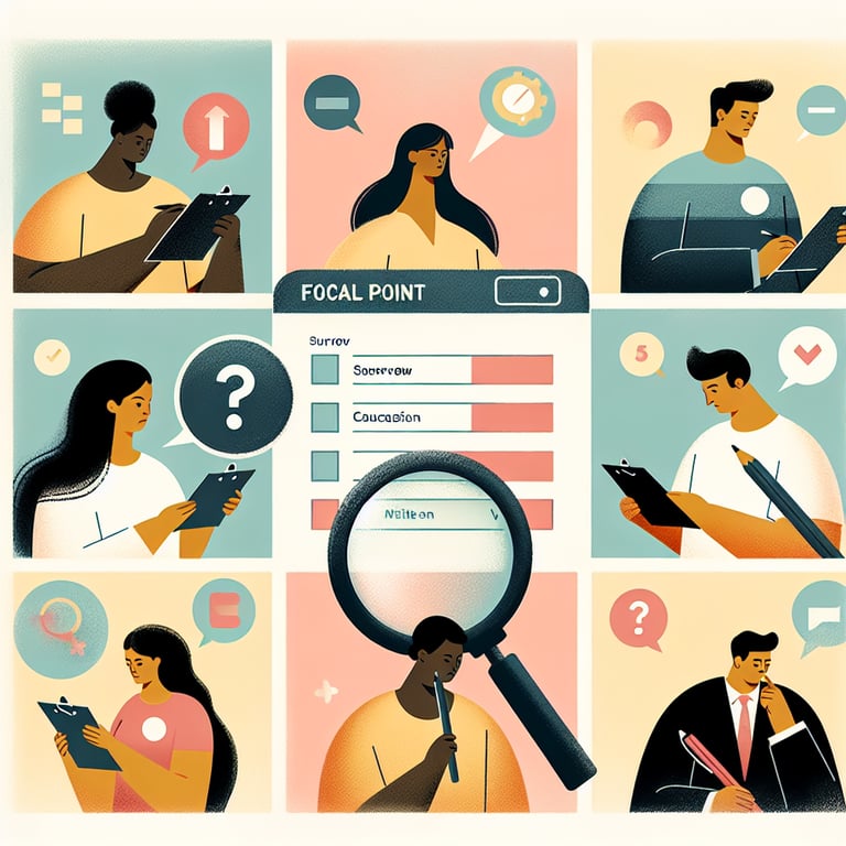 Illustration highlighting focal points of registration survey questions for people searching