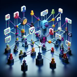 3D voxel art depicting online surveys, symbolizing network analysis survey questions.
