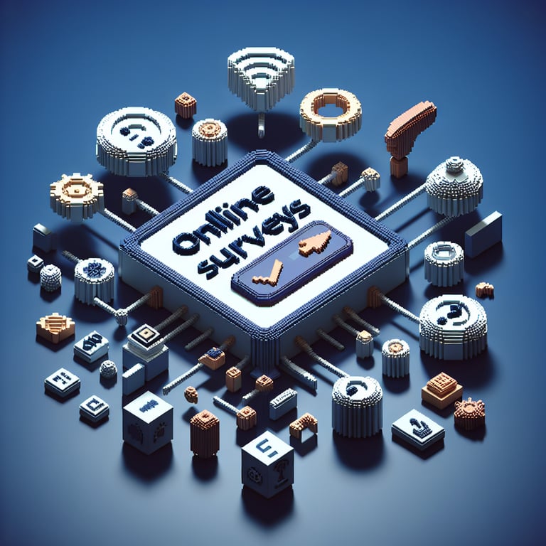 Artistic 3D voxel illustration of employee satisfaction survey process