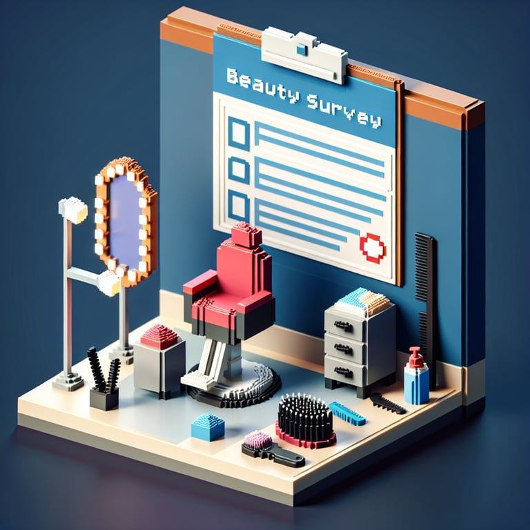 Artistic 3D voxel rendering of an online beauty salon questionnaire