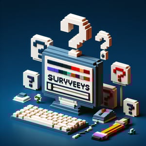 3D voxel art illustrating the concept of online survey rating scale questions on a dark blue background.