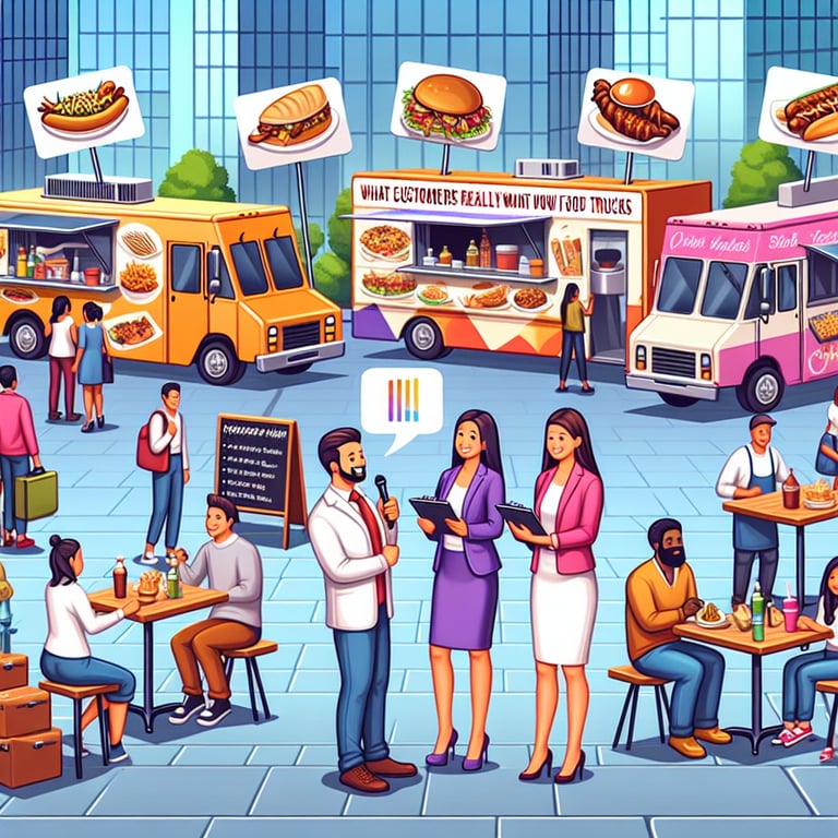 Illustration of Food Truck survey questions highlighting what customers really want to know.