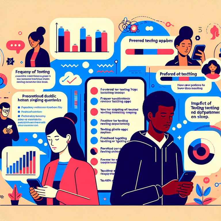 Illustration showcasing relevant topics for Texting Habits survey questions.