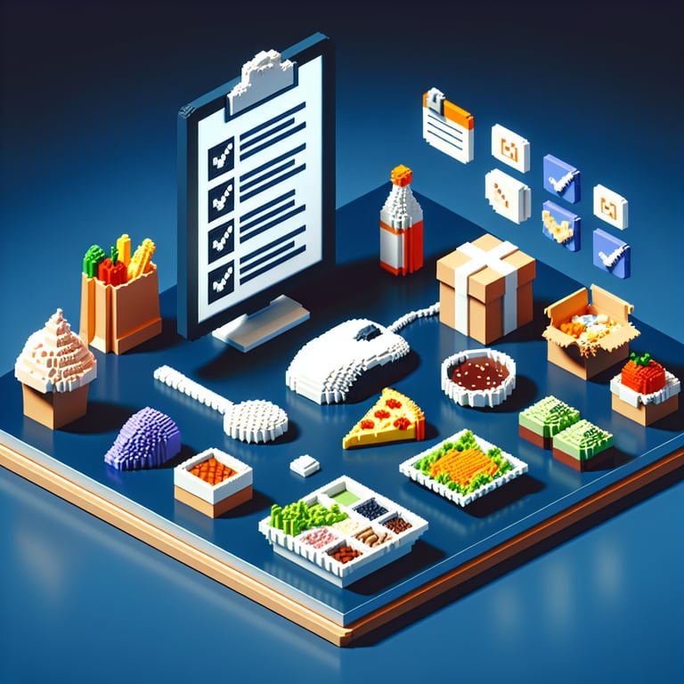 Artistic 3D voxel art of a culinary questionnaire interface