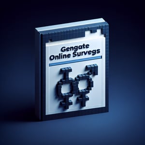 3D voxel art depicting online surveys on dark blue background, representing same sex marriage inquiries.