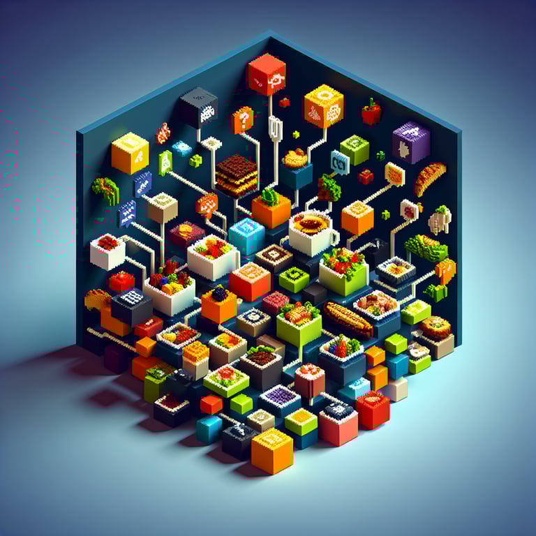 Artistic 3D voxel representation of campus food survey concept
