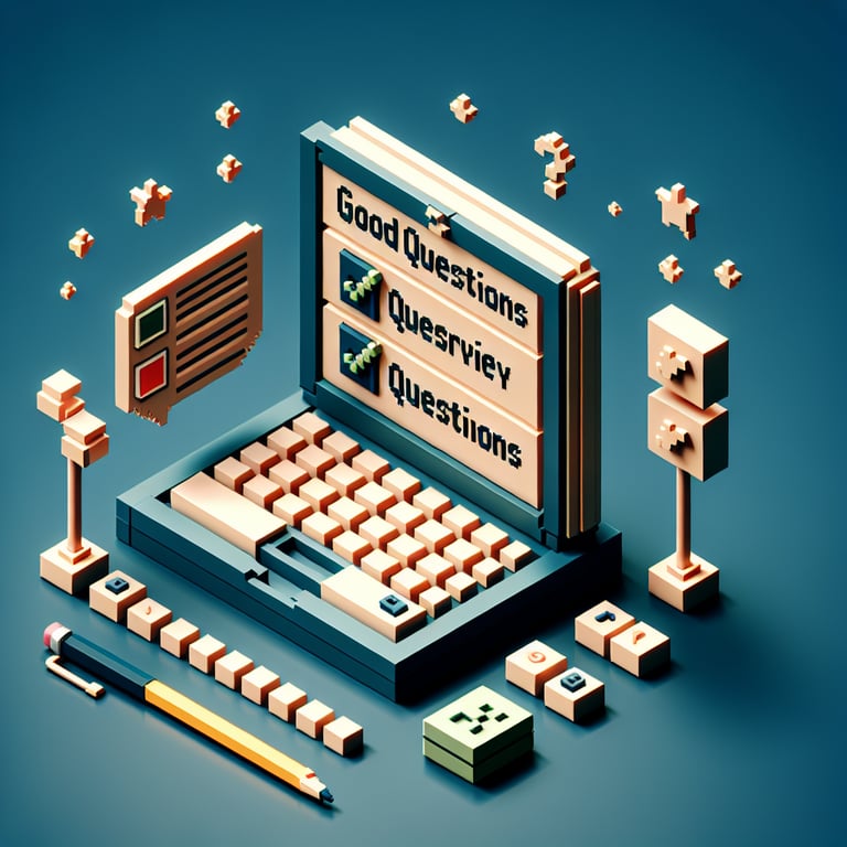3D voxel art depicting the concept of online feedback surveys on a dark blue background.