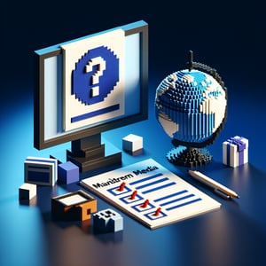 3D voxel art depicting online surveys, symbolizing mainstream media accountability surveys.