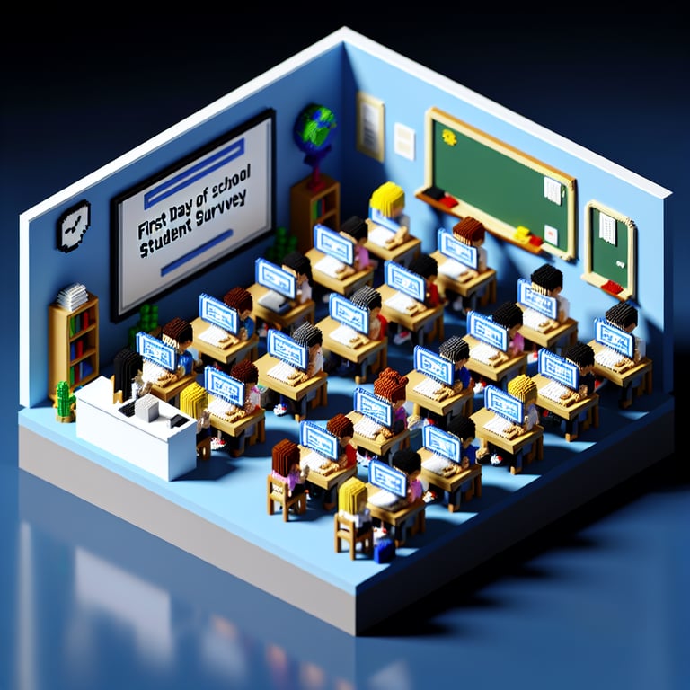 Artistic 3D voxel illustrating colorful student input blocks for a school survey