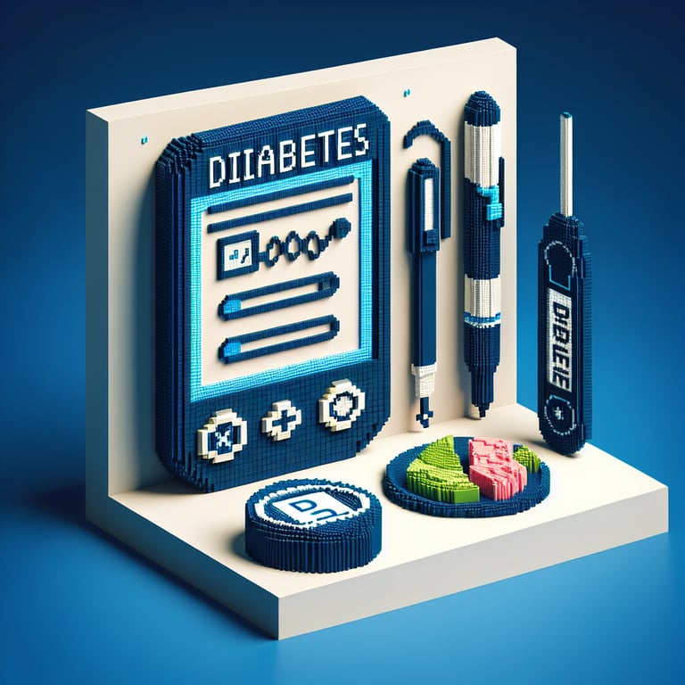 Creative 3D voxel illustrating comprehensive diabetes survey engagement