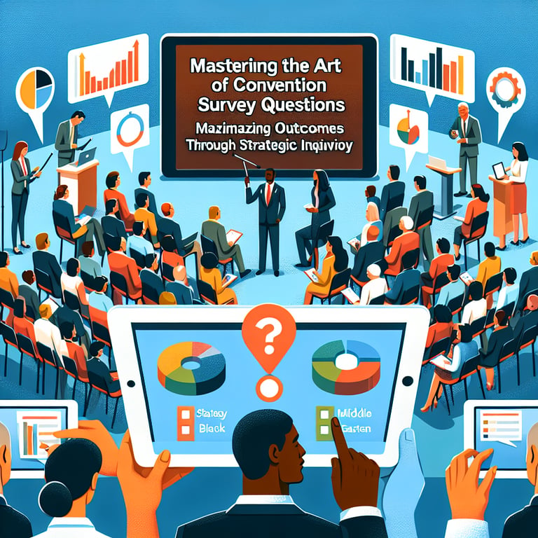 Illustration of strategic inquiry for mastering convention survey questions to maximize outcomes.