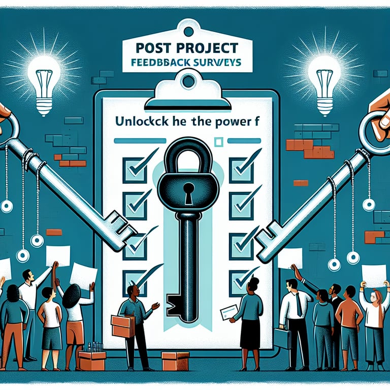 Illustration highlighting the importance and process of Post Project Feedback survey questions.