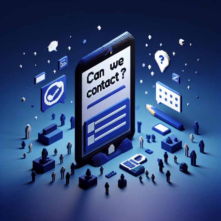 3D voxel art depicting online survey concept on a dark blue background.
