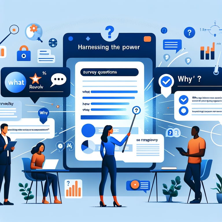 Illustration showcasing the power and process of using Facebook Survey survey questions.