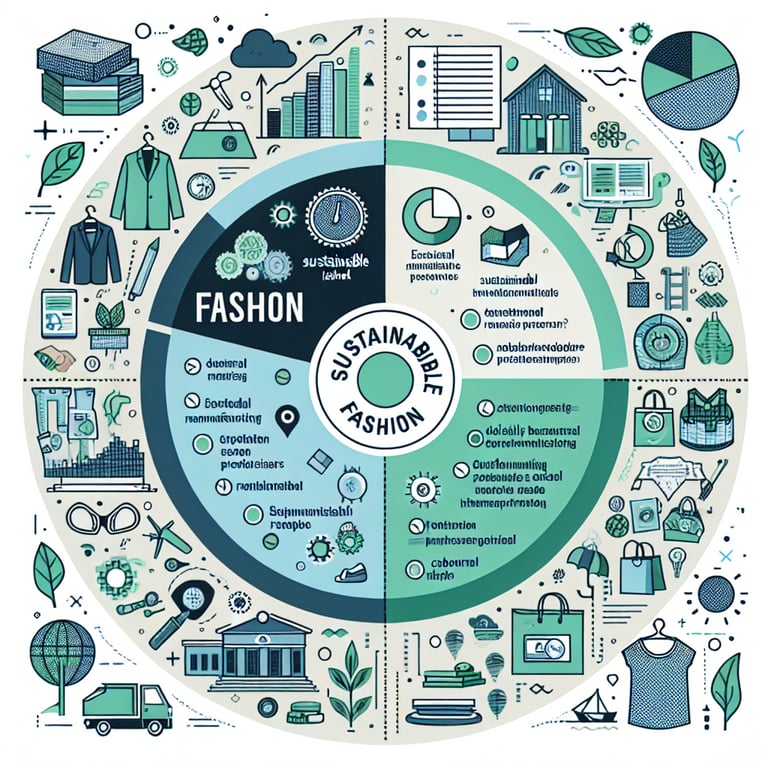 Illustration depicting trends and topics for Sustainable Fashion survey questions.