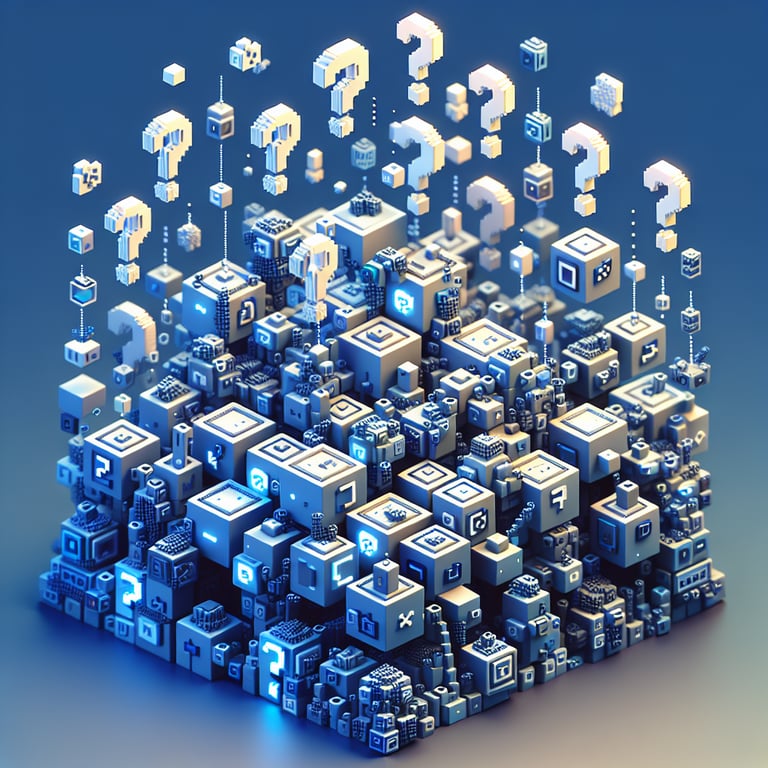 3D voxel art depicting online disc surveys with a dark blue background.