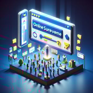 3D voxel art depicting online surveys, symbolizing internal voice of the customer survey questions.