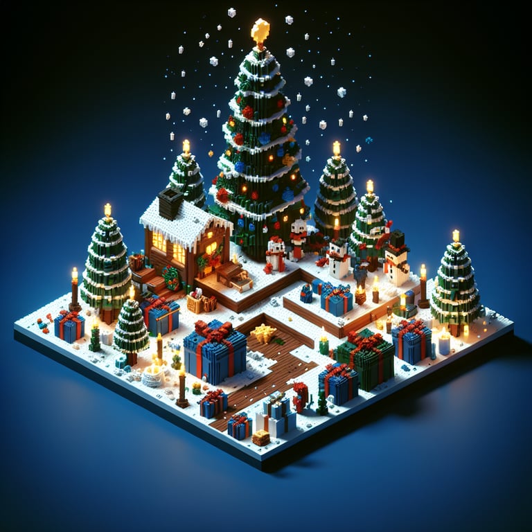 3D voxel festive-feedback matrix visualizing holiday question results