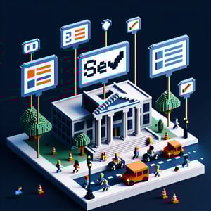 3D voxel art depicting online surveys on college students