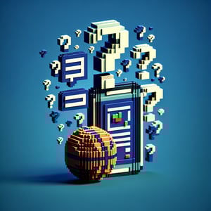 3D voxel art depicting the concept of online basketball surveys on a dark blue background.