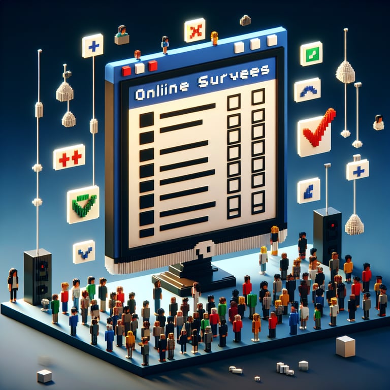 Stylized 3D voxel art of demographic earnings poll in deep blue