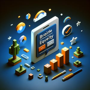 3D voxel art depicting online surveys on a dark blue background, symbolizing brand equity survey questions.