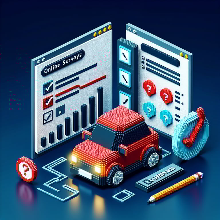 Artistic 3D voxel model illustrating top-tier car feedback survey concept