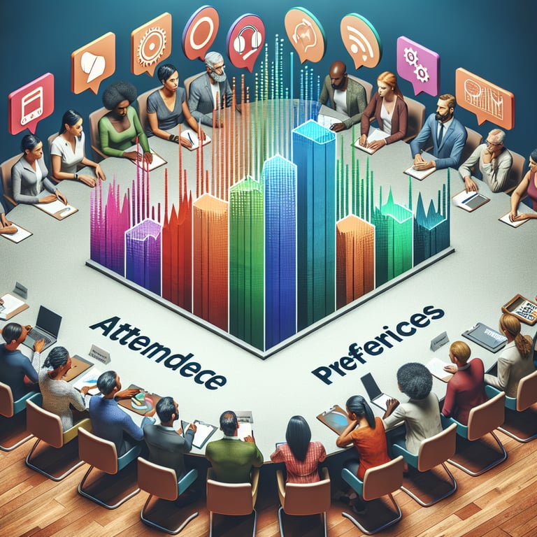 Illustration showcasing conference survey questions focused on attendee preferences for conference topics.