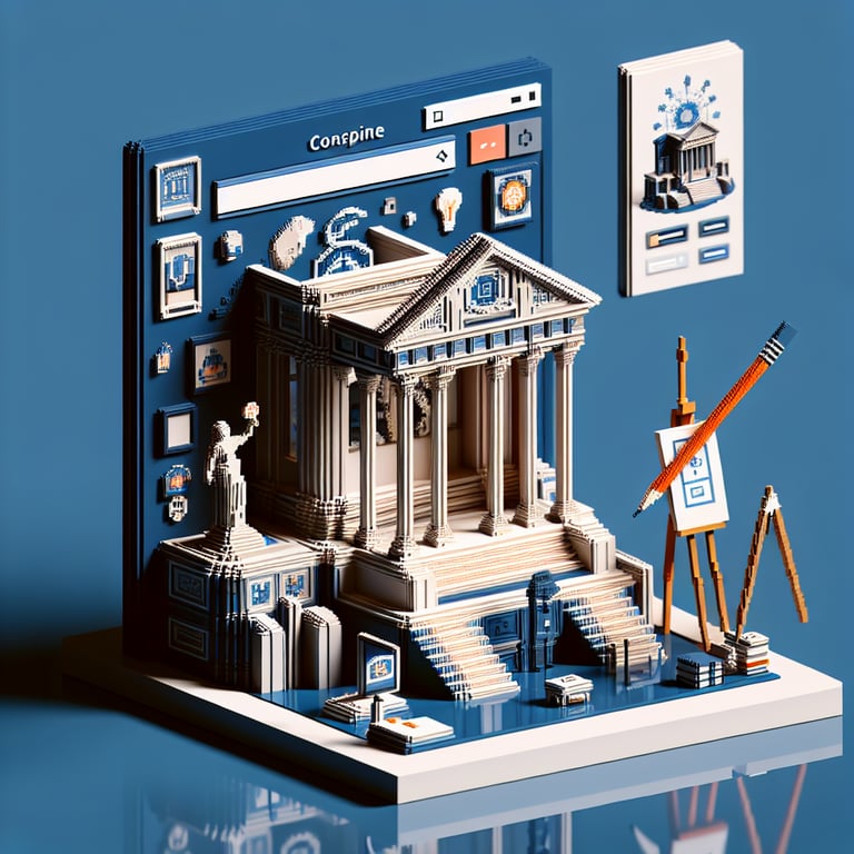 3D voxel art depicting online learning style surveys against a dark blue background.