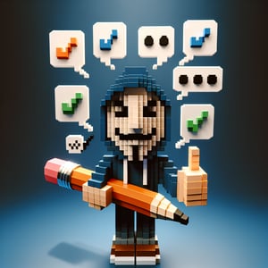 3D voxel art depicting online social media surveys on a dark blue background.