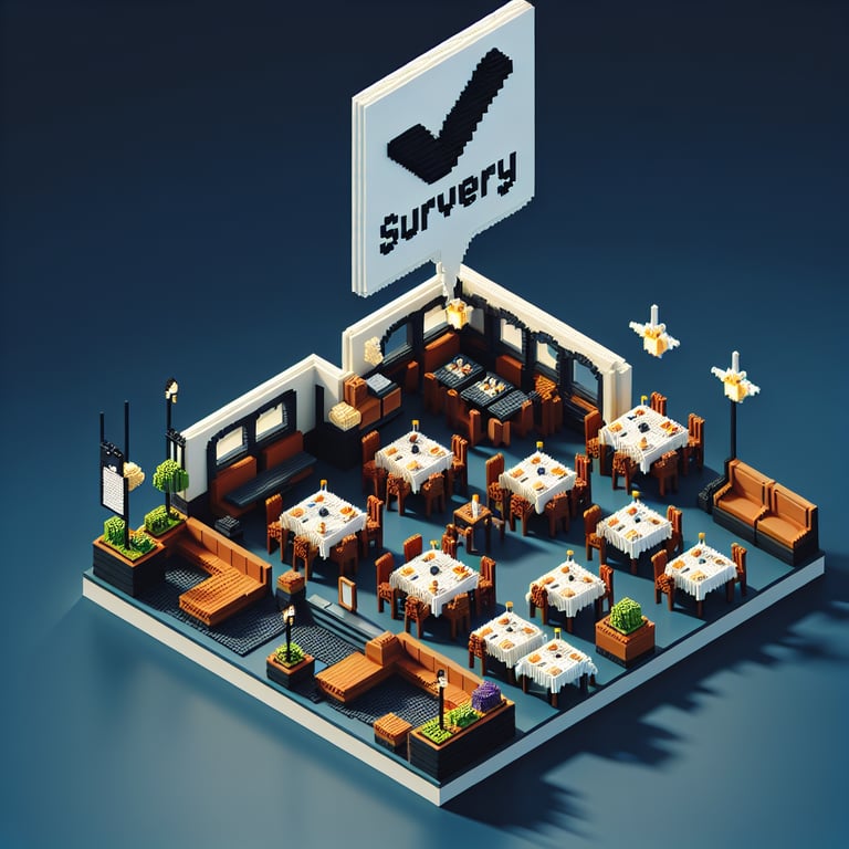 Artistic 3D voxel depicting a dining satisfaction survey in rich blue