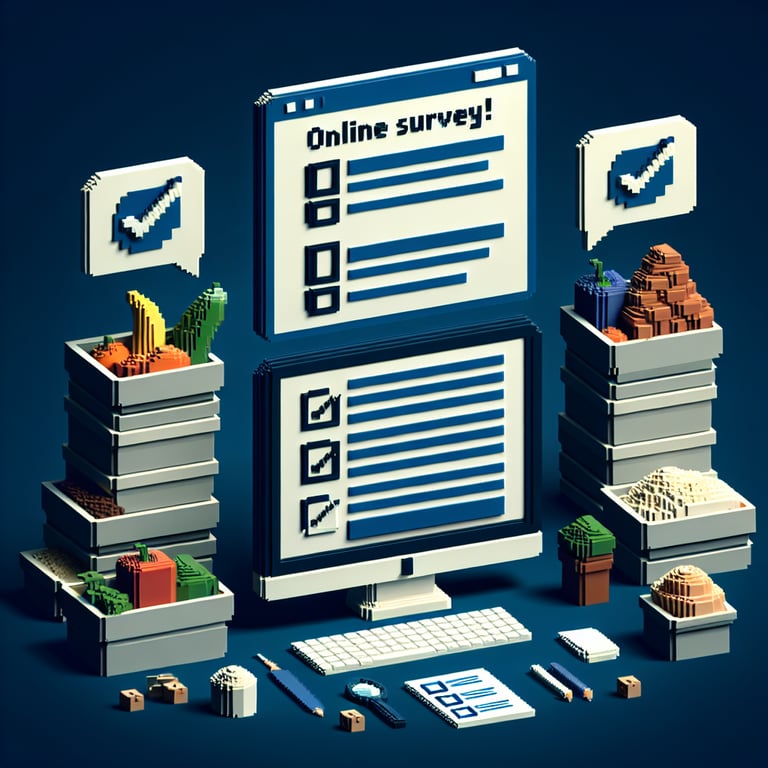 3D voxel art of a food waste questionnaire interface