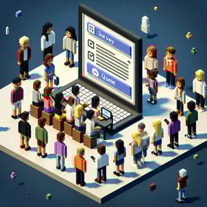 3D voxel art depicting online surveys, symbolizing first generation college student survey questions.