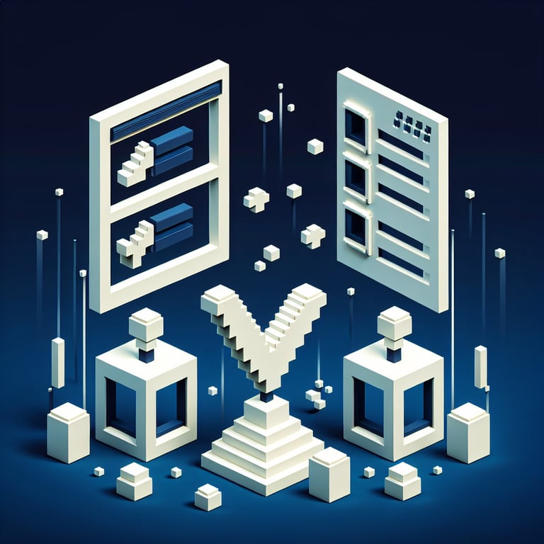 3D voxel art depicting the concept of online surveys with a dark blue background.
