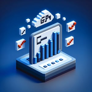 3D voxel art depicting online GPA surveys against a dark blue background.